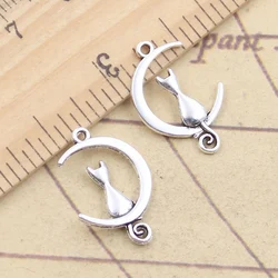 30pcs Charms Moon Cat 21x14mm Tibetan Silver Color Pendants Antique Jewelry Making DIY Handmade Craft