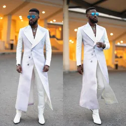 2023 Custom long coat fashion white wedding suits mens prom bridegroom groomsman banquet Party formal tuxedo male Blazer 2-piece