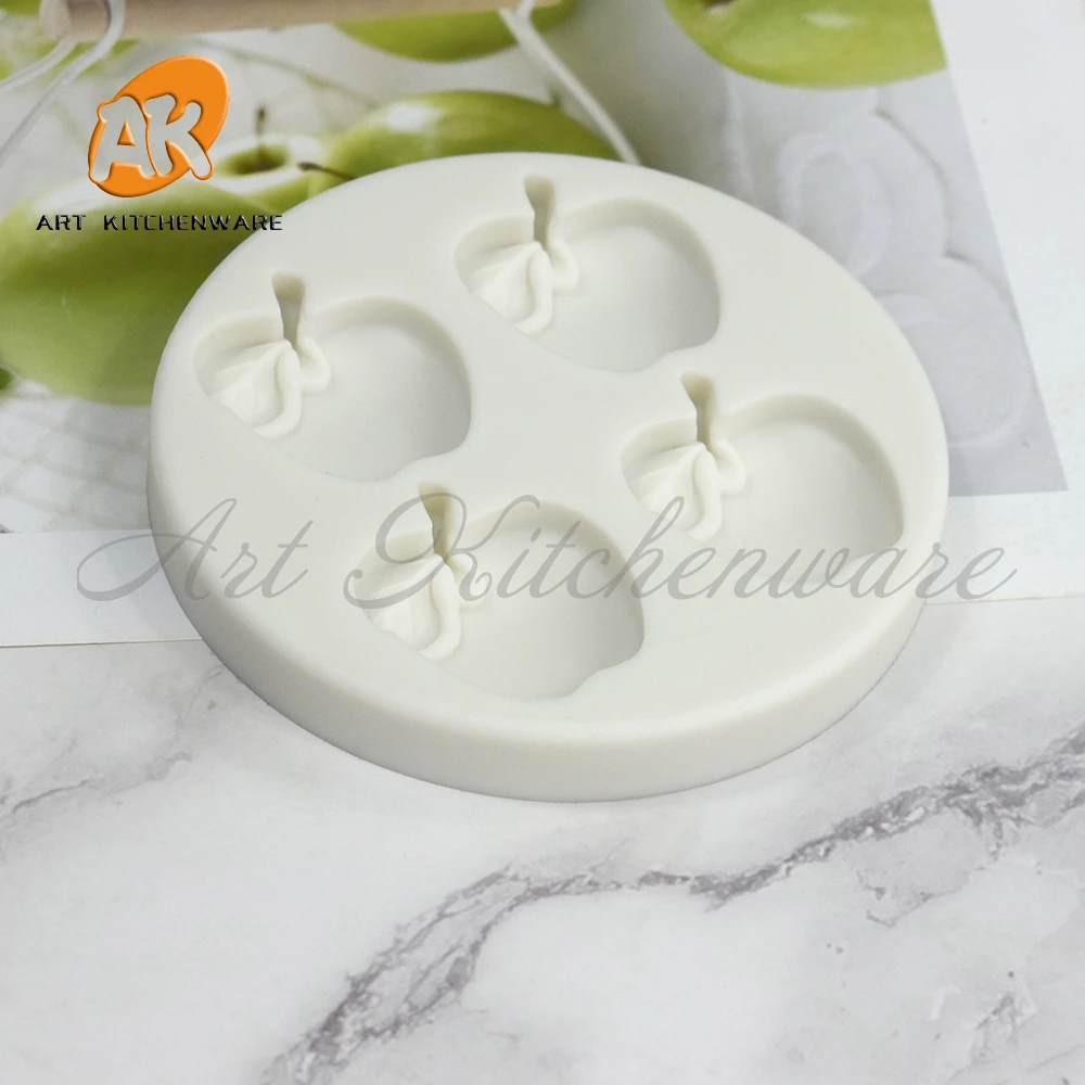 4 Holes Fruit Apple Molds Food Grade Silicone Mold Fondant Cake Tool Kitchen Baking Tool Chocolate Soap Mould