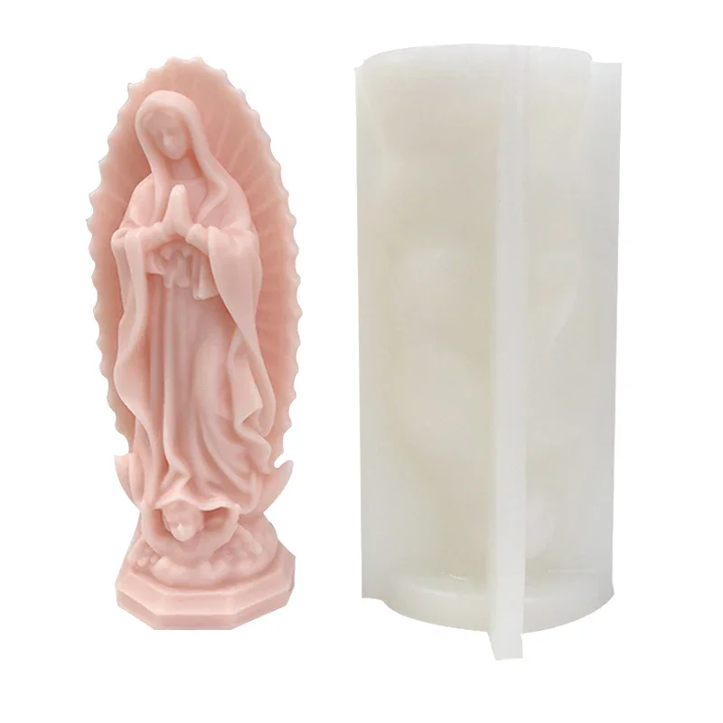 Small Virgin Mary Silicone Candle Mold Christ Religious Statue of The Birth Mother Plaster Crafts Gift Resin Molds Home Decor