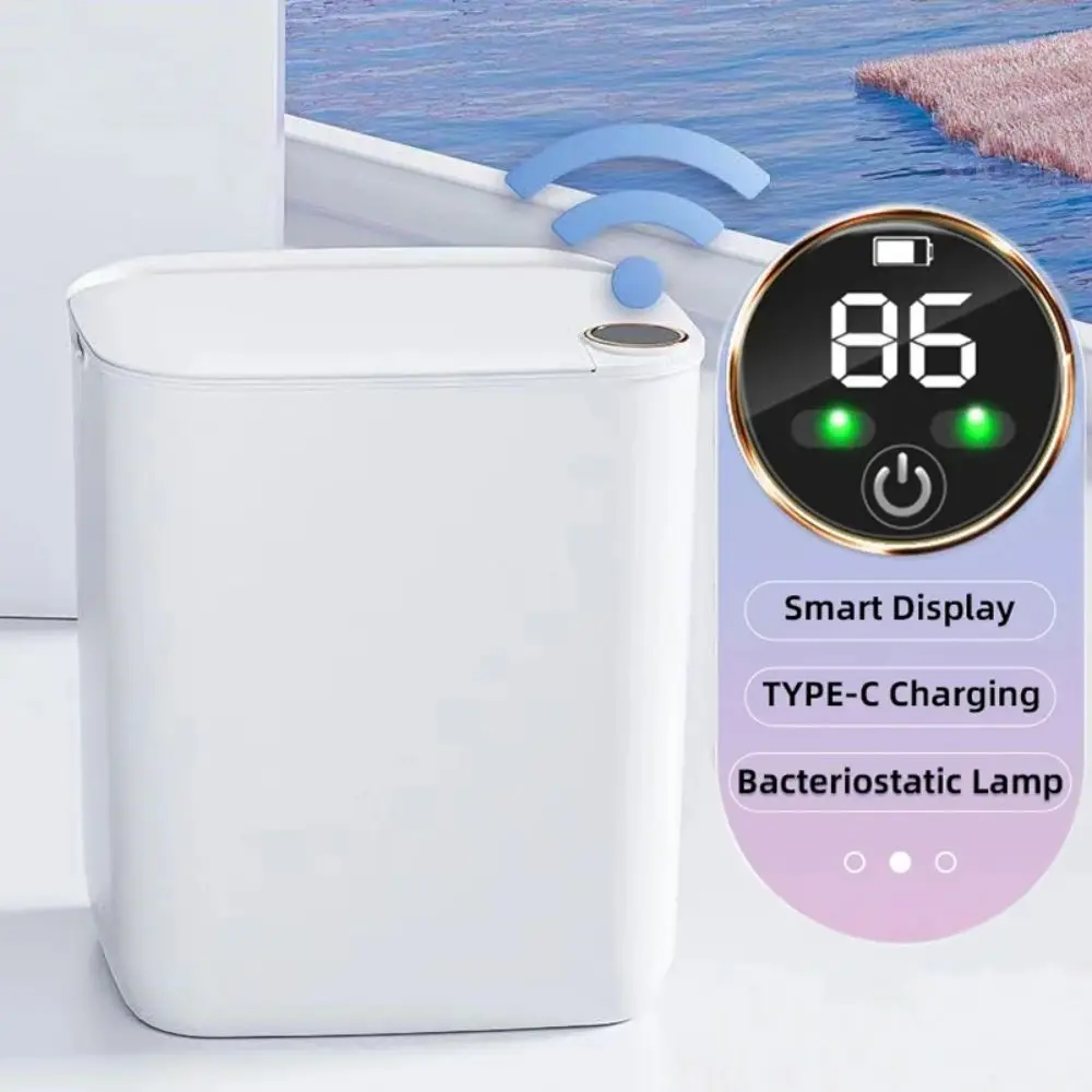 20L Smart Sensor Trash Can With Display Type-C Recharging Automatic Wastebin For Bathroom Kitchen Toilet Wastebasket Smart Home