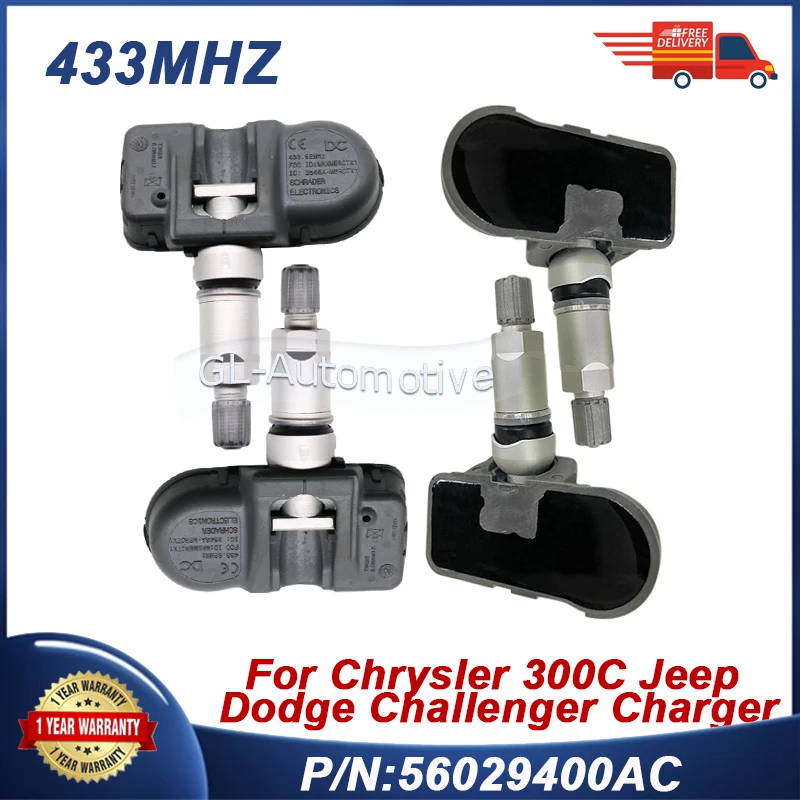 

1/4PCS 56029400AC 433MHZ TPMS Tire Pressure Sensor For Chrysler 300C Dodge Challenger Charger Jeep Grand Cherokee 56029400AE