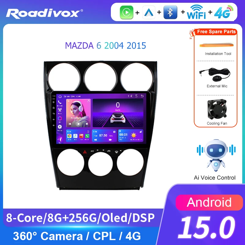 AI VOICE Android Car Radio Multimedia player for MAZDA 6 2004 2015 GPS Navigation Stereo Screen Video Tape Recorder Carplay