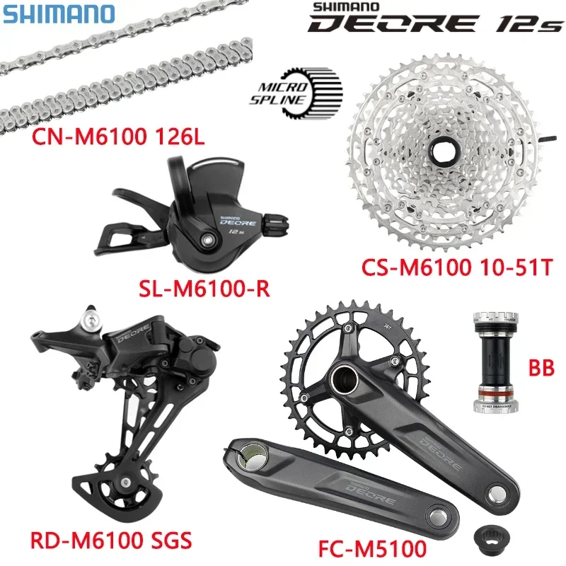 Shimano DEORE M6100 12S Groupset FC M5100 32/34T 170/175MM HG/MS Cassette SL RD M6100 MTB Bike 12 Speed Kit for Shimano K7 Kit