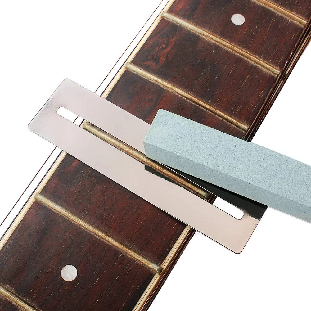 A69P-Guitar Cleaning Tool 2 Set Guitar Fingerboard Polish Guitar Fret File Guards Guitar Grinding Stone Fretboard Fret Protector