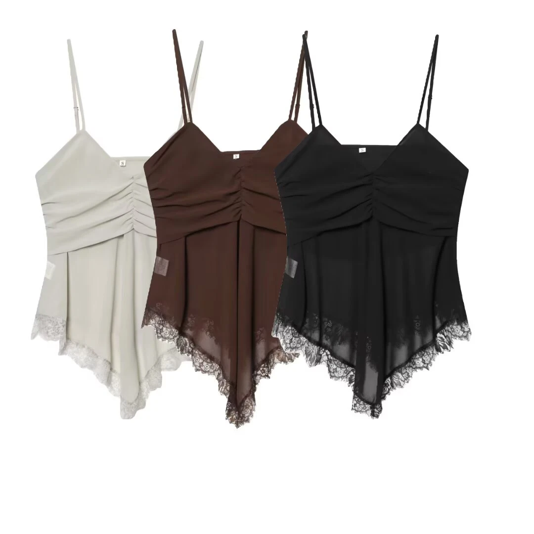 European and American style 2026 spring/summer new product women's versatile V-neck French lace design top