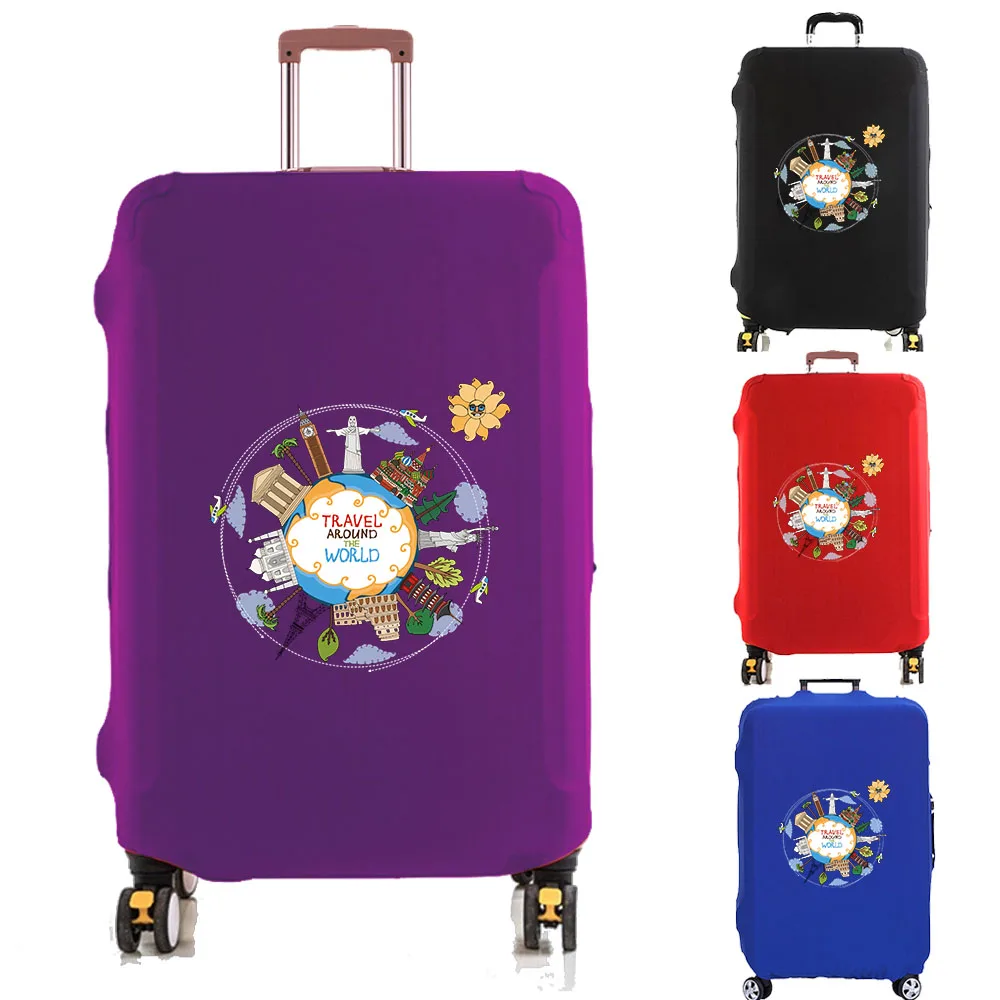 Luggage Cover Suitcase Protector Earth Flower Printing Thicker Elastic Dust Cover for 18-32 Inch Trolley Case Travel Accessories