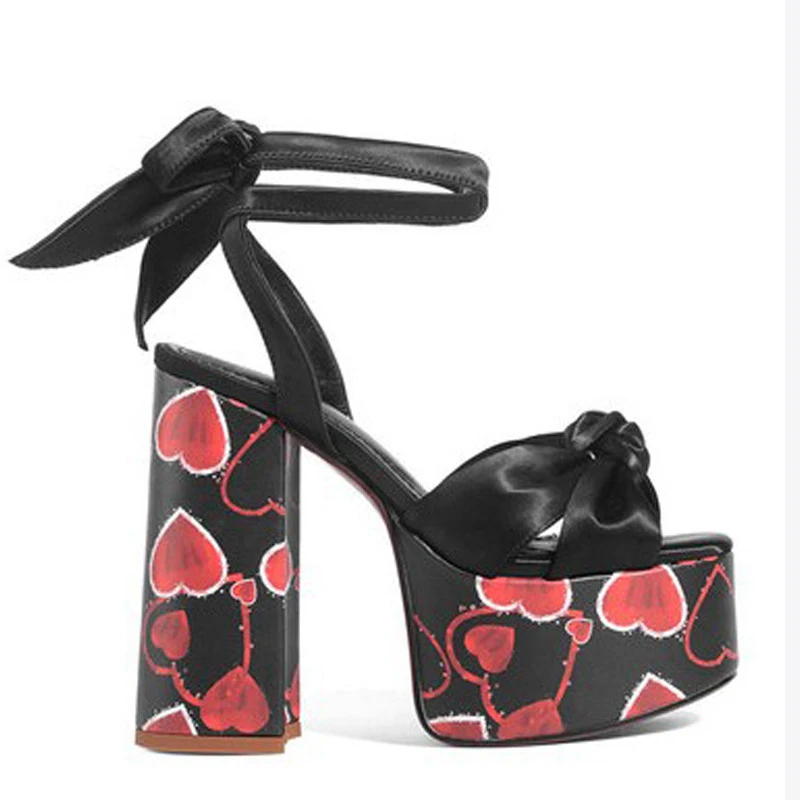 Love Heart Platform Open Toe Lace-Up Sandals Woman Summer 2026 Red Brown Thick Heel High Heels Shoes for Women Fashion Luxury view 3
