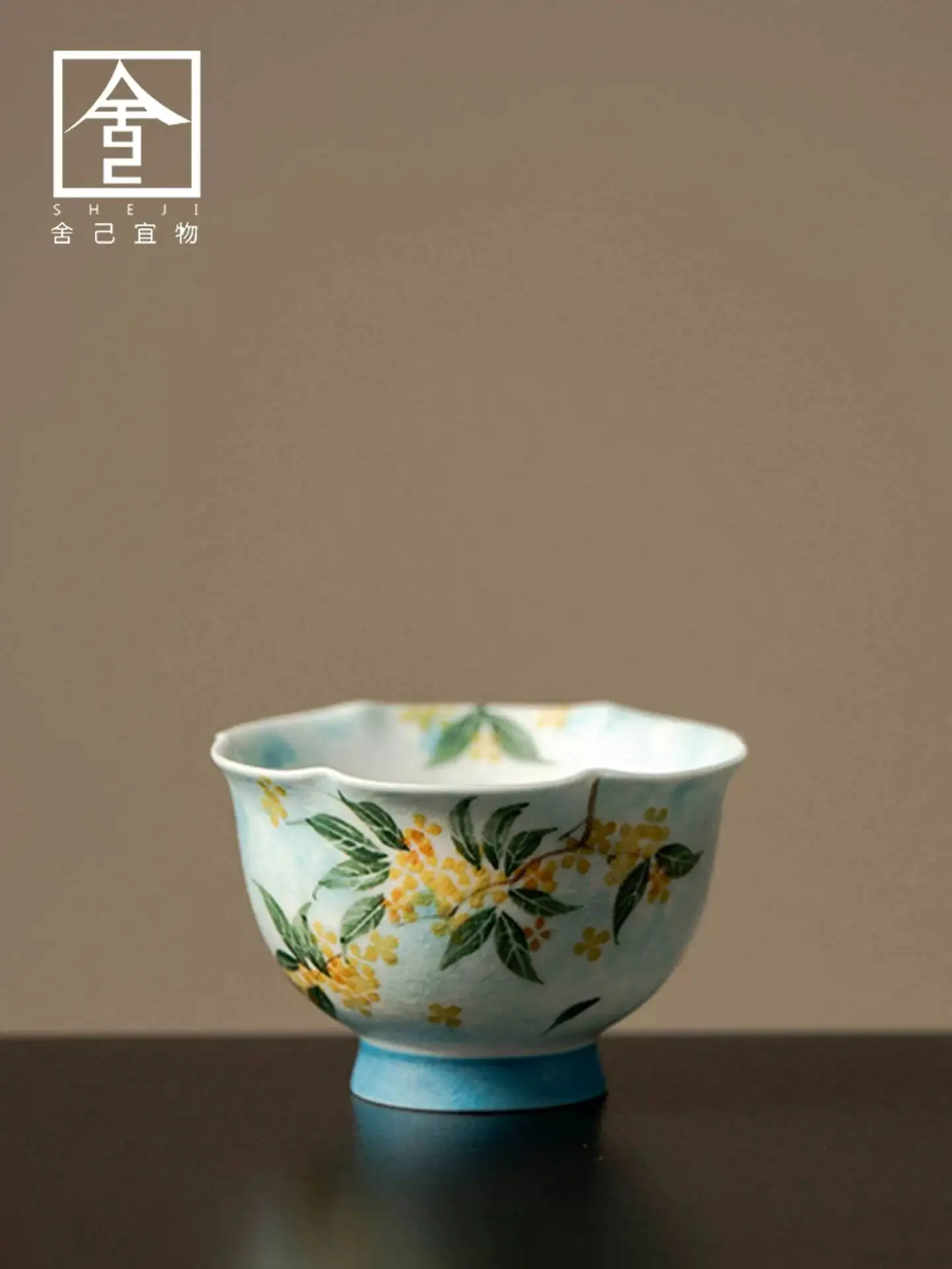 Master New Chinese-Style Ceramic Set, Hand-Painted Golden Osmanthus Fragrant Flower Mouth Cup, Household Ladies' Special Tea Cup