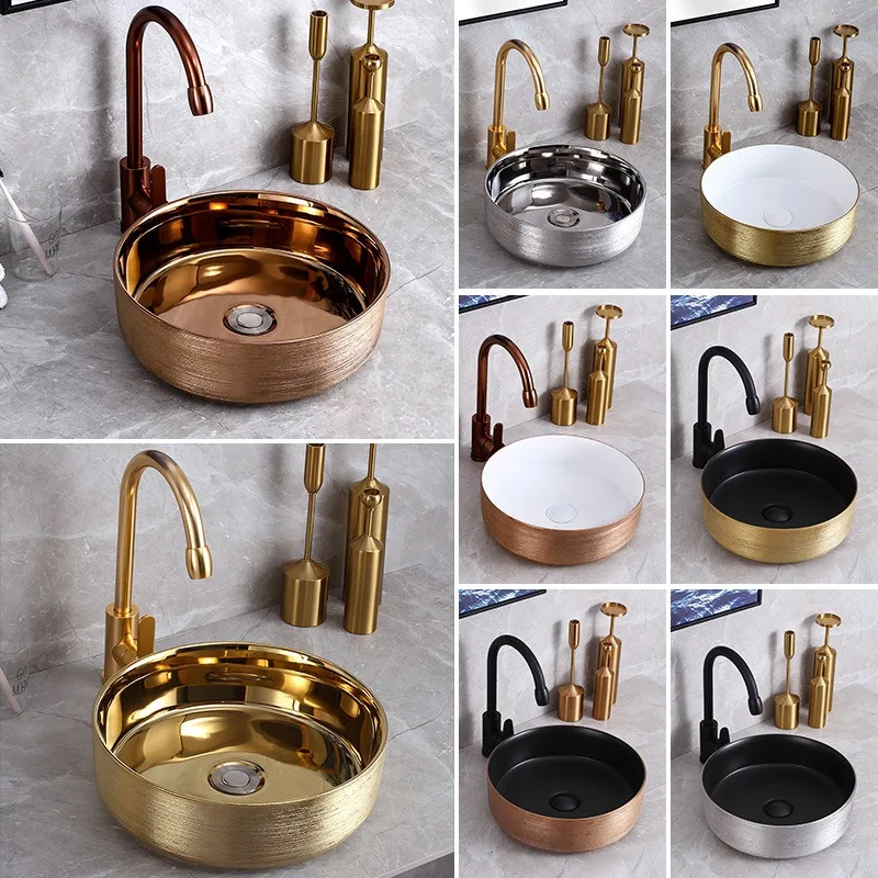 Foreign trade export brushed craft wash basin, bathroom counter basin, hotel household wash basin, gold-plated washbasin