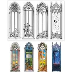 1Sheet Vintage Gothic Windows Clear Stamps Flower Bookmark Clear Stamps Sparkle Moon Silicone Stamps for DIY Scrapbooking Photo
