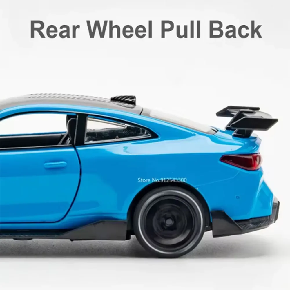 Modèle en alliage M4 échelle 1:32, jouets moulés sous pression, voiture de sport, son et lumière, portes rétractables, pneus en caoutchouc ouverts, véhicules miniatures, cadeaux pour ami