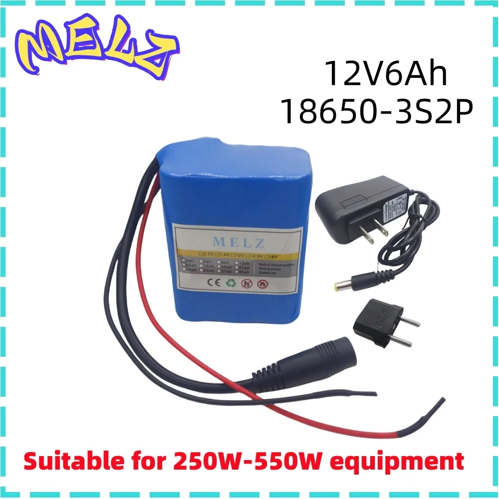 MELZ - New Portable 18650 3S2P 12V 6000mah Rechargeable Lithium ion Battery Pack for LED Lamp Backup Powe Etc+Charger