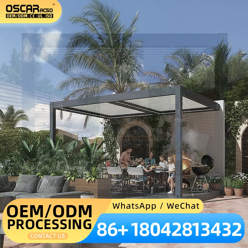 Modern Square Tube Aluminum Pergola Gazebo Bioclimatic Automatic Opening Powder Coated Frame for Balcony in US and EU pergola