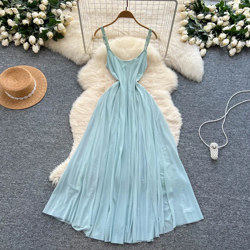 Chic vintage diamantes de imitación sin mangas elegante Hada moda coreana Boho Sundress ropa de mujer vestido