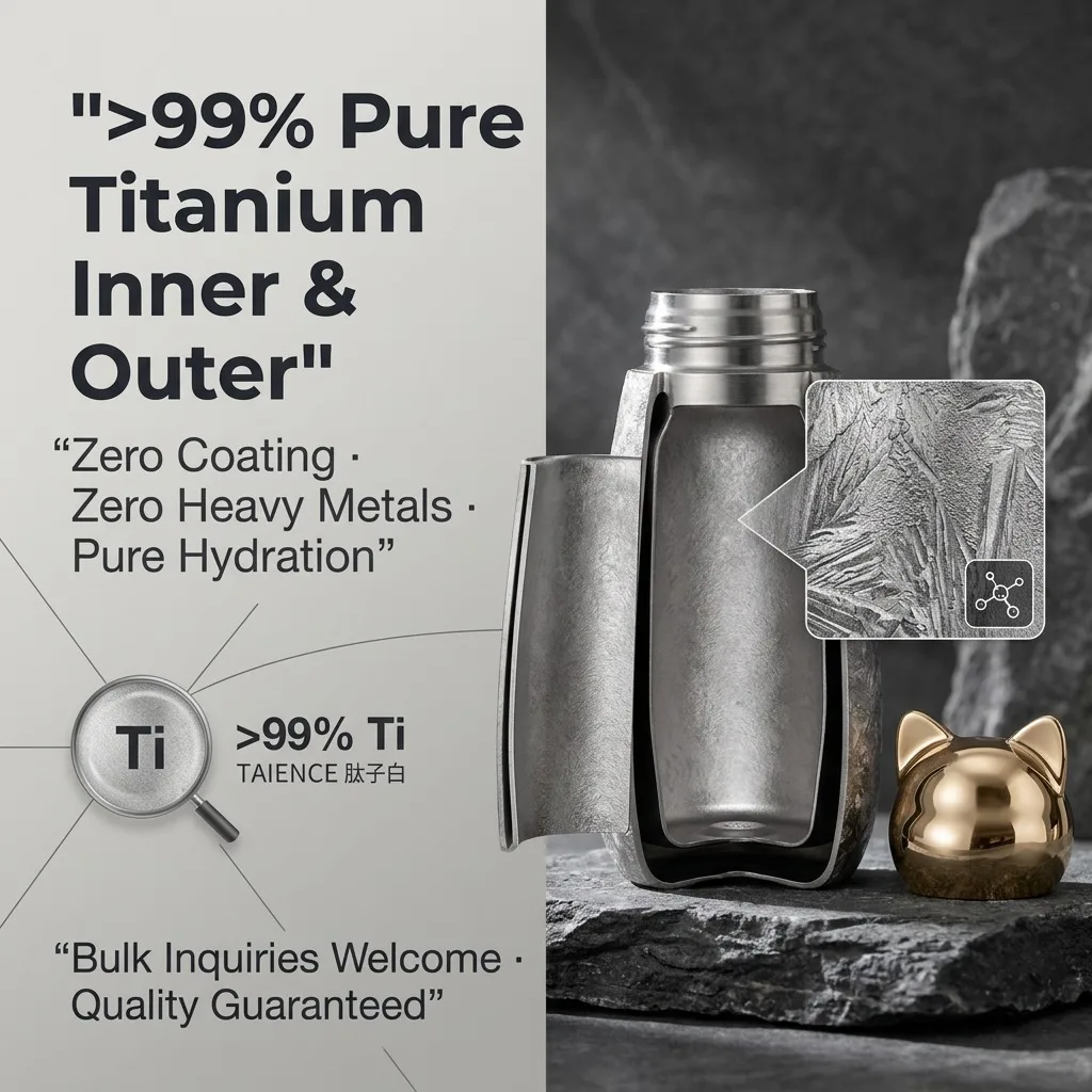 Taience Titanium Water Bottle 350ml Insulated Tumbler with 2 in 1 Lid Straw and Sip Lightweight Leak Proof for Travel Gift
