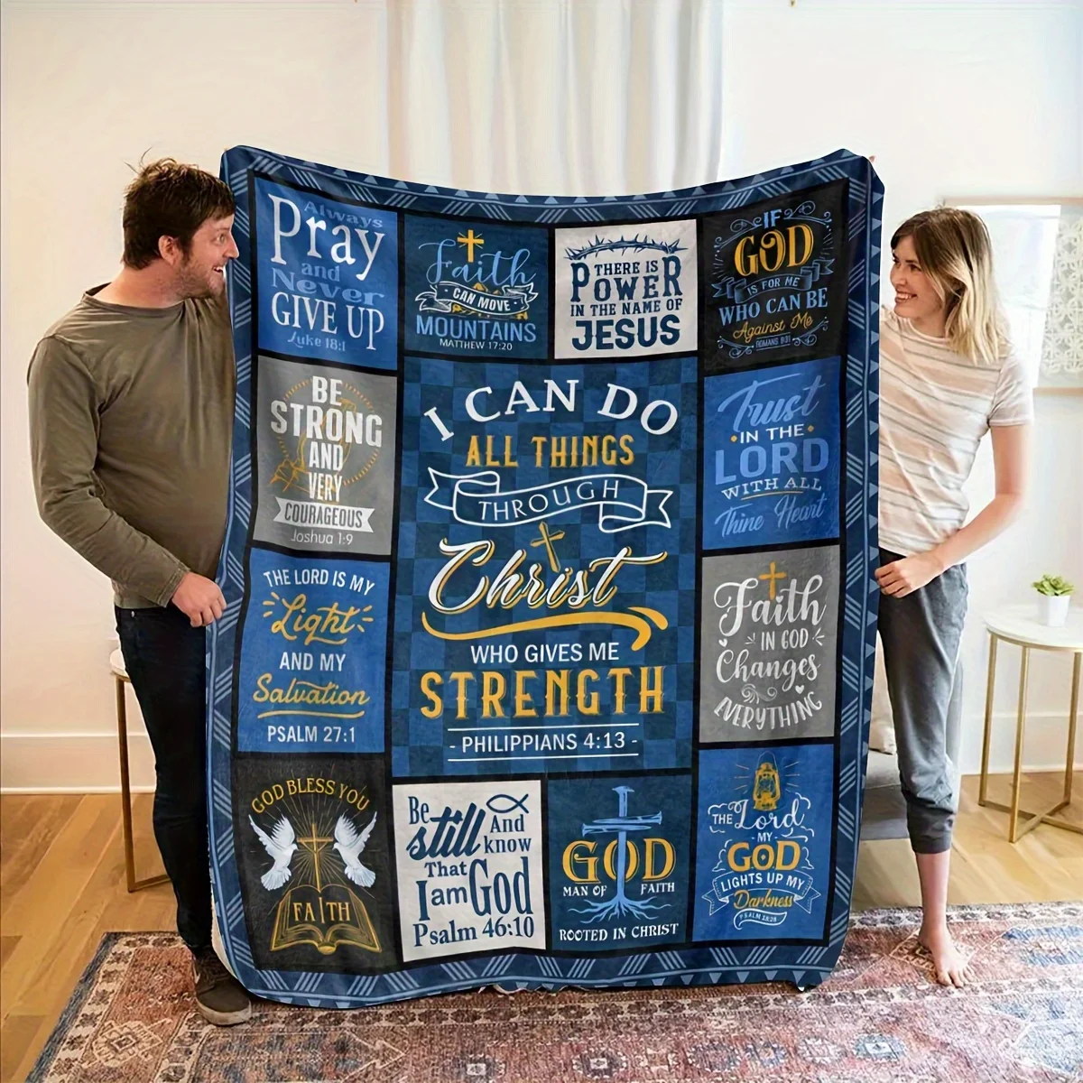 Large Christian Scripture Throw Blanket Fleece Bible Verses Faith Inspirational Religious Gift Home Decor for Living Room