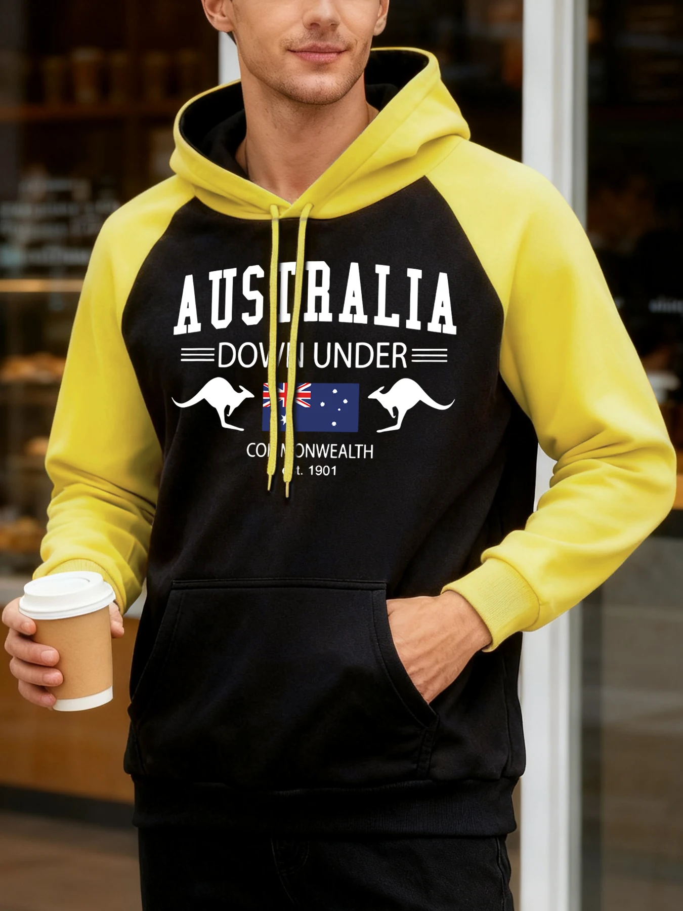 

Австралия, осенние толстовки реглан с принтами, мужские модные флисовые пуловеры, мягкая толстовка с карманами, свободная универсальная уличная одежда