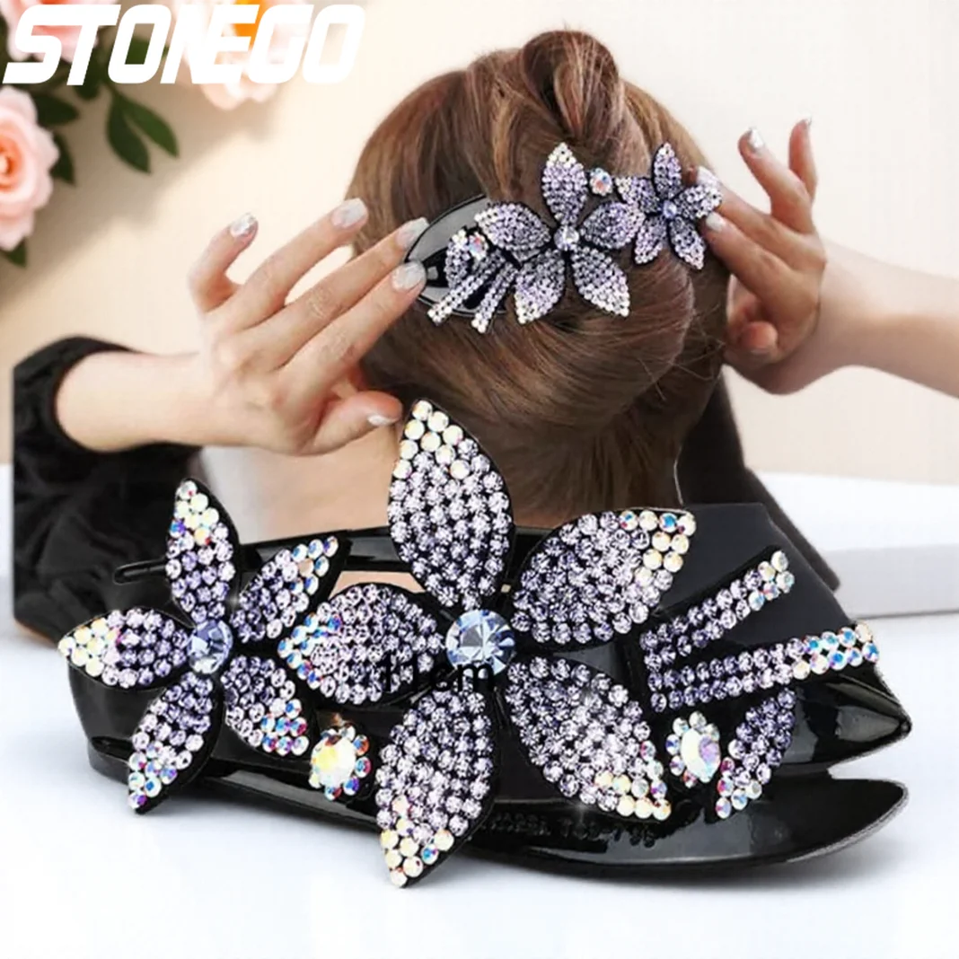 Colorful Rhinestone Hair Clip Double Temperament Ponytail Clip Top Clip Spring Clip for Women Girls Hair Accessories