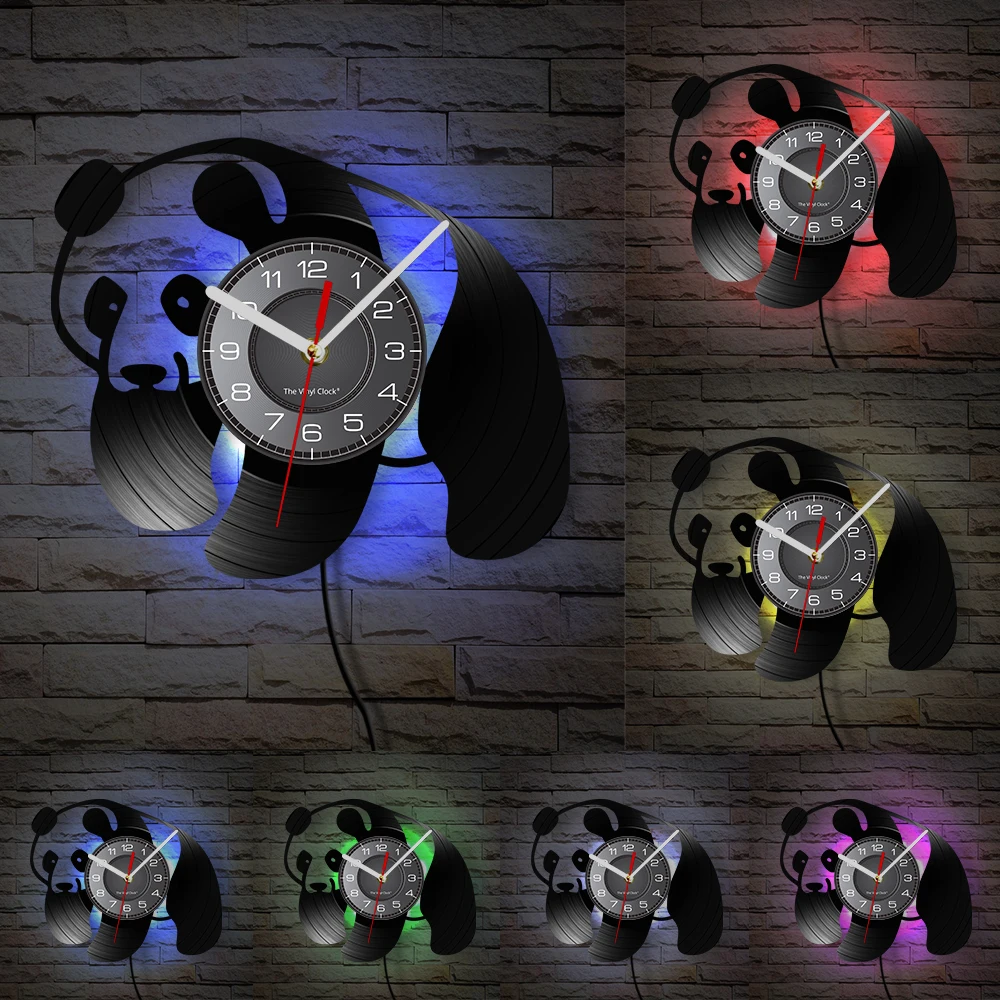 الباندا صورة ظلية الفينيل LP سجل ساعة حائط الصين علامة فروي الحيوان ألبوم الفينيل سجل ساعة الحائط ديكور غرفة نوم الباندا عاشق هدية #5