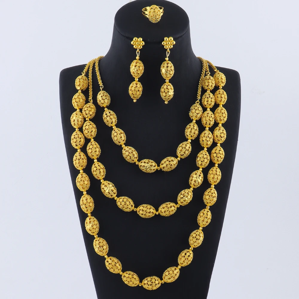 

24k gold necklace and earrings rings set for women luxury jewelry nigeria bridal Wedding party jewellery set accessories