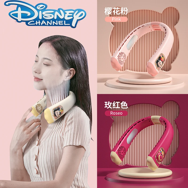 

New Disney Mickey Mouse Neck Fan Minnie Mouse Cartoon Mute Leafless Cooling Neck Fan Portable Lazy USB Rechargeable Leafless Fan