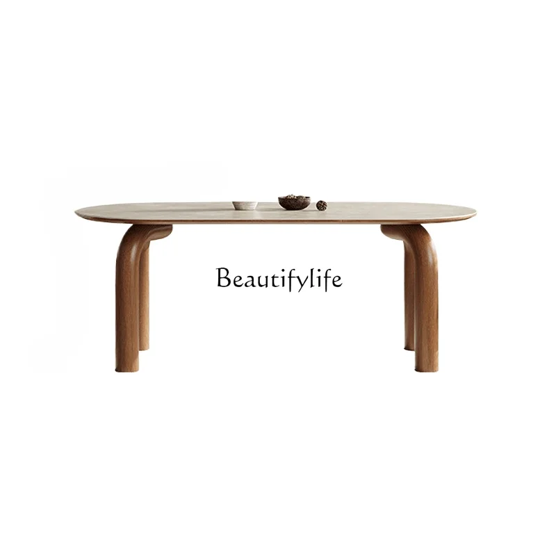 

Nordic Solid Wood Stone Plate Dining Table French Entry Lux Modern Minimalist Oval Dining Table Silent Style