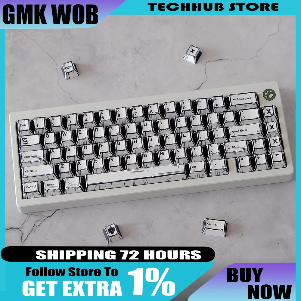 

GMK WOB Колпачки для клавиш в стиле комиксов Cherry Profile PBT Dye-Sub 151 клавиш Утолщенные колпачки для клавиш Wooting ISO для механической игровой клавиатуры
