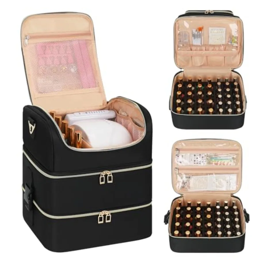 

CUBETASTIC Extra Large Nail Polish Organizer - Three Layer Nail Organizers And Storage Bag, Portable Nail Supplies Organizer Ca