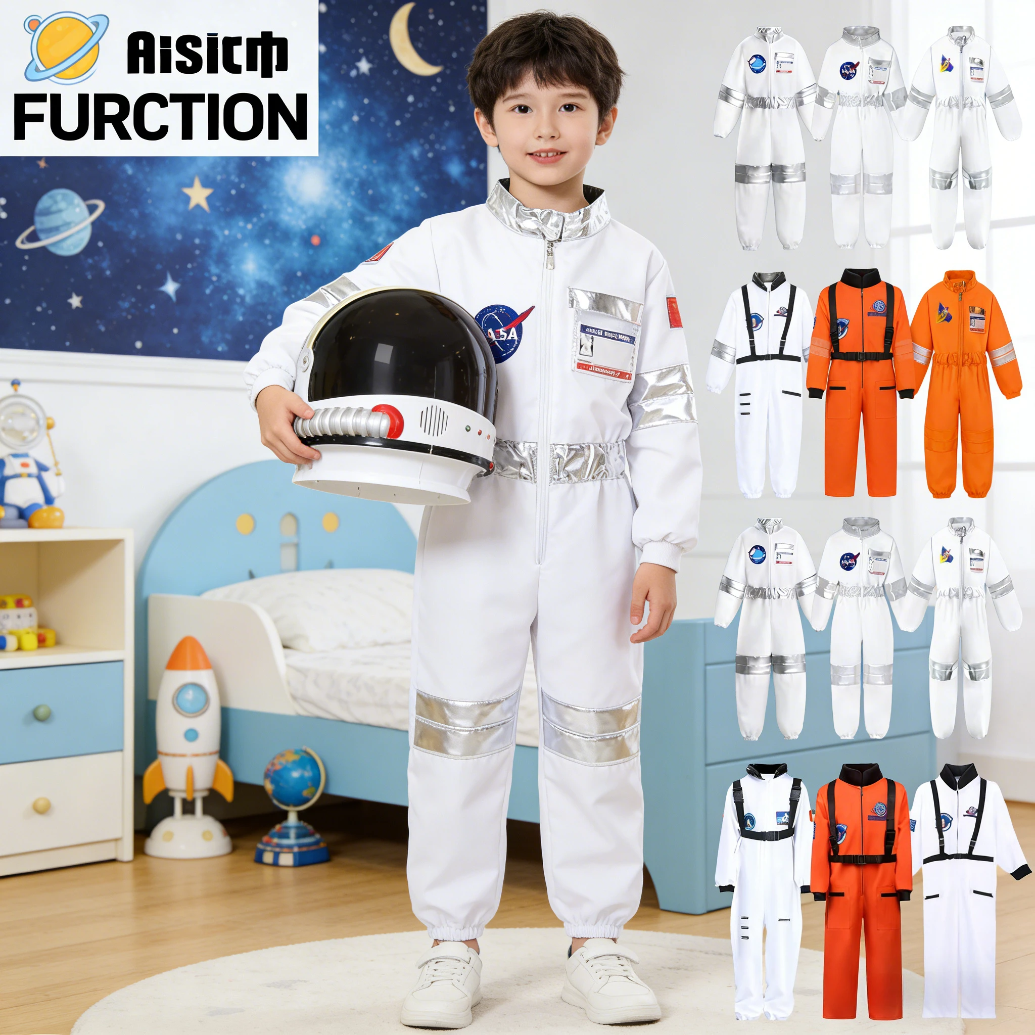 

2026 1pc Kids Space Suit Cosplay Costume Astronaut Outfit For Festival Party Stage Performance Role Play baby clothes