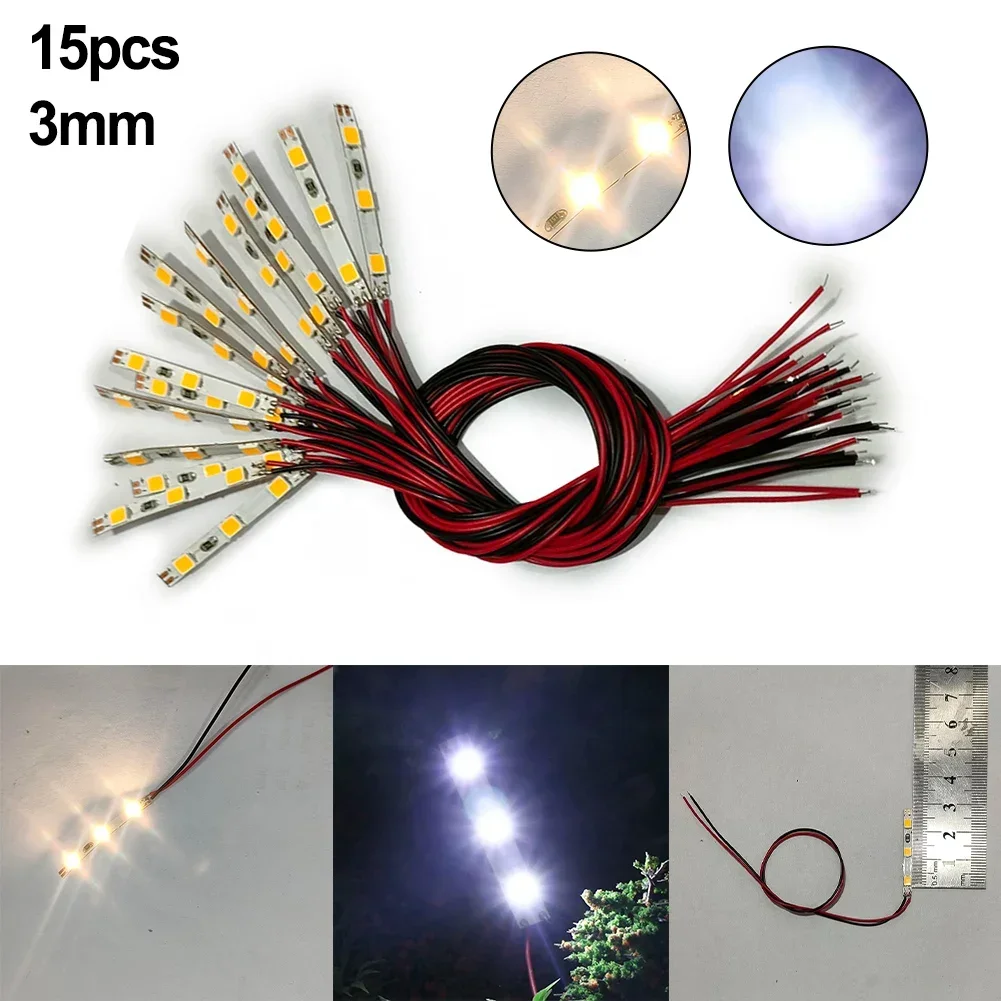 15pcs Pre-Wired White Strip LED Light Self-Adhesive Flexible for Houses Building Ornament Railway Building Layout