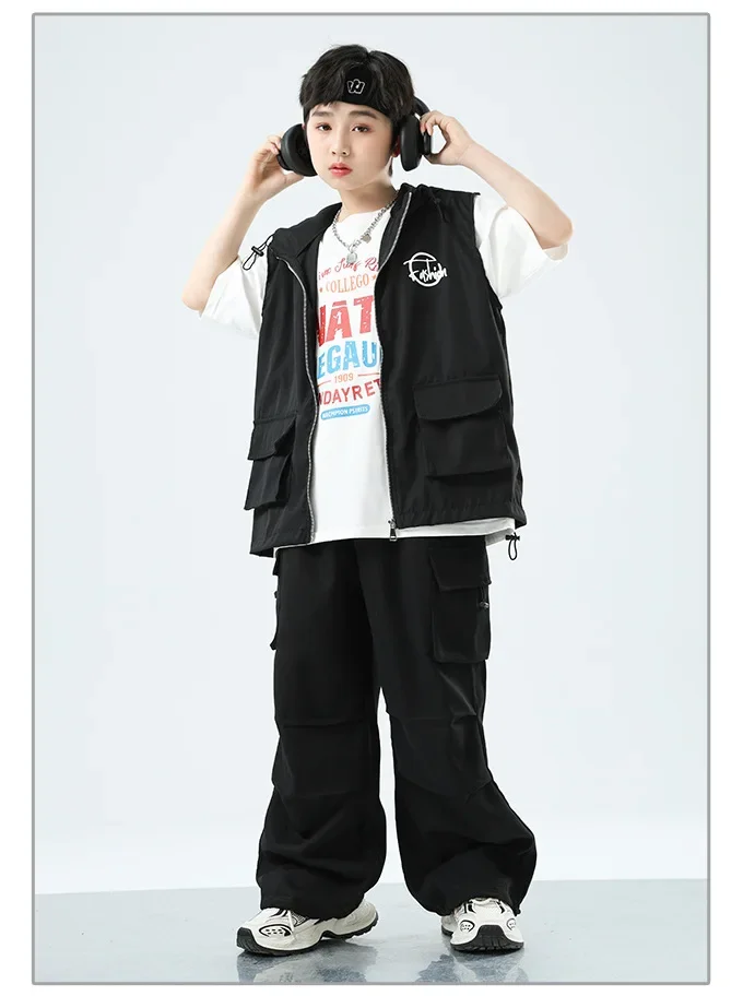 Kinder Hip-Hop Street Dance Outfit Set Jungen Mädchen Bühnenkostüm Trendige Ärmellose Weste Modenschau Partykleidung – Detail 7