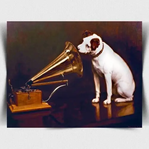 Metallschild, Wandtafel, His Master;s Voice HMV Dog Gramophone – A3 – Aluminium