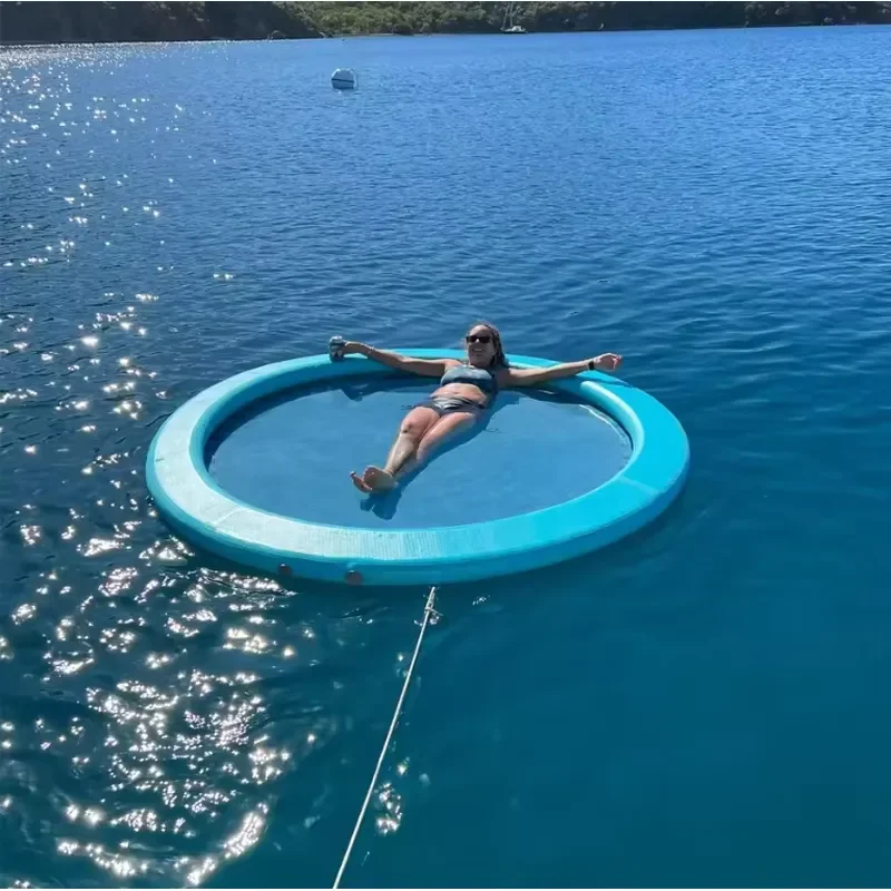 Inflatable Floating Ring Air Cushion Swimming Pool Sunbathing Mat Water Bed Hammock PVC Protective Net River Float Lake Raft
