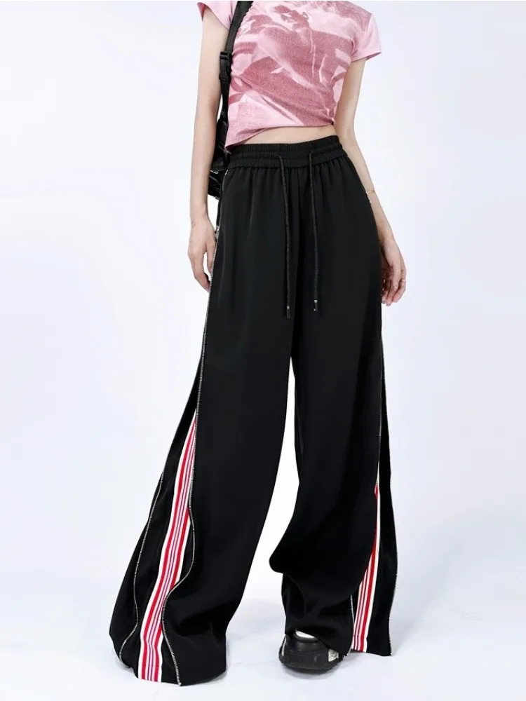 Houzhou Baggy Striped Sweatpants para mulheres, corredores extragrandes, moda coreana, calças esportivas, streetwear Harajuku, vintage, Y2k