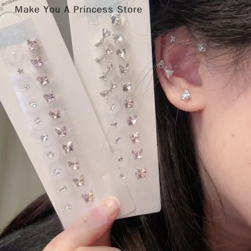 Fashion Bowknot Colorful Rhinestone Pearls Ear Point Stickers Ear Pressure Stick Acupuncture Auricular Ear Stickers Massage Tool