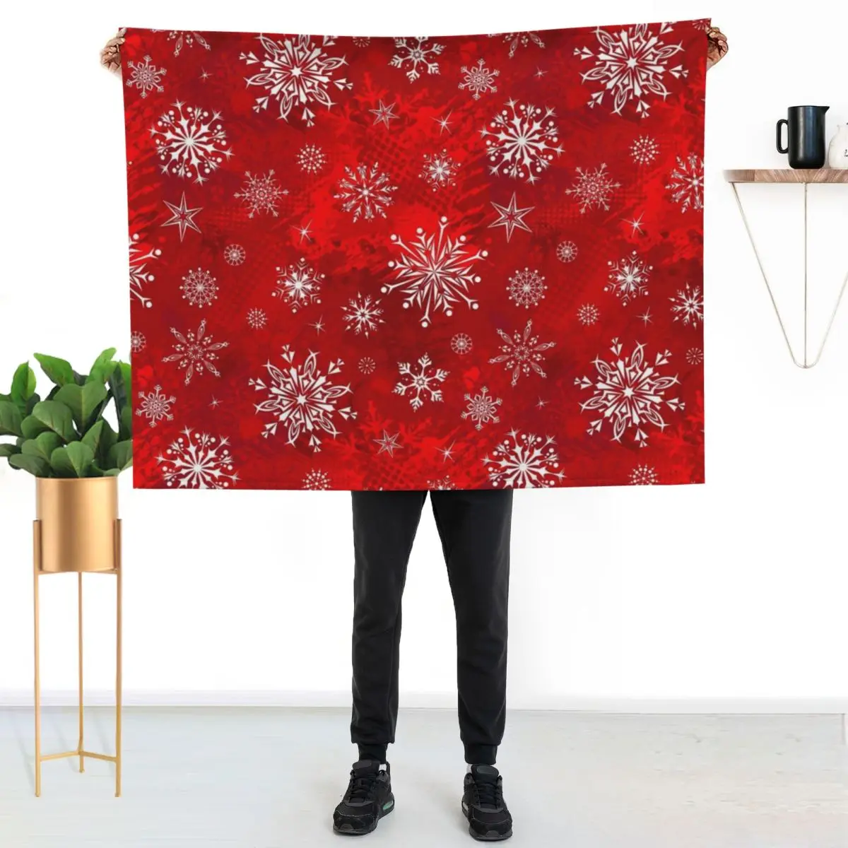 Christmas Pattern - Classic Red Gradient Snowflakes Design Throw Blanket Ultra Plush Cozy Blanket for Napping Sleeping