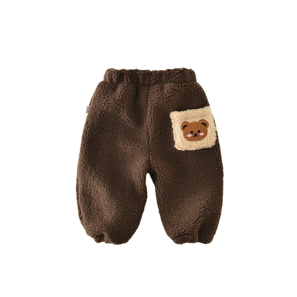 2023 Winter New Baby Fleece Trousers Infant Girls Cute Bear Pocket Warm Pants Toddler Boys Thick Casual Pants Children Clothes