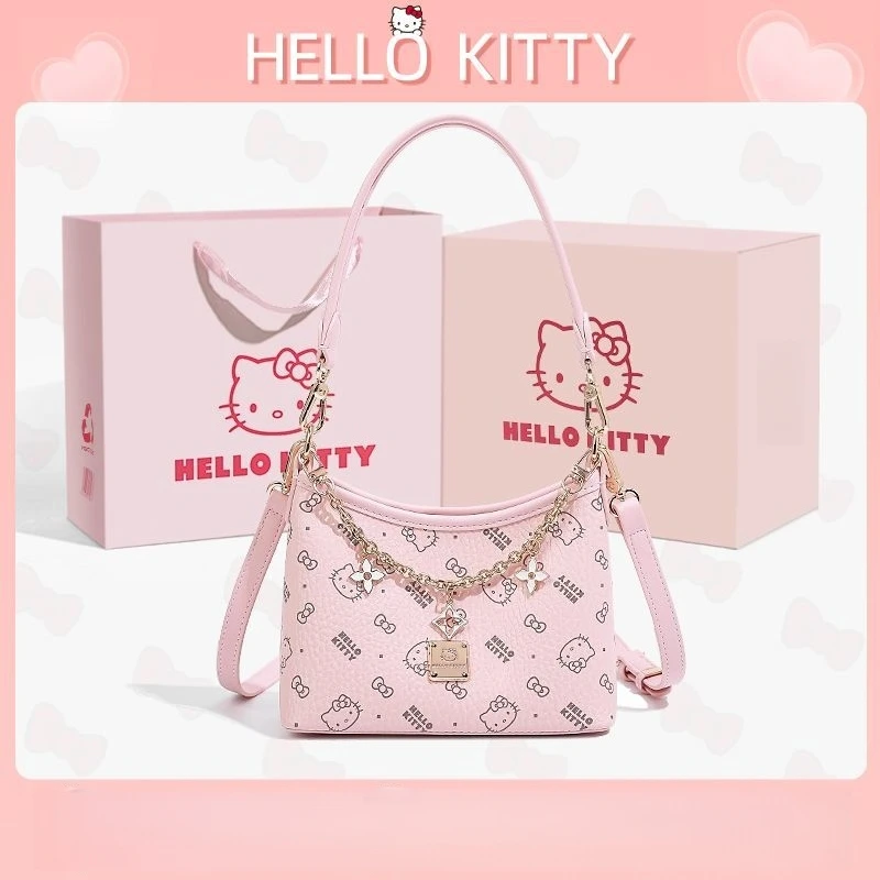 

Kawaii Hello Kitty Bag Girl Cute Printing Handbag Chain Cortex Waterproof Fashion Versatile Crossbody Bag Birthday Gift New
