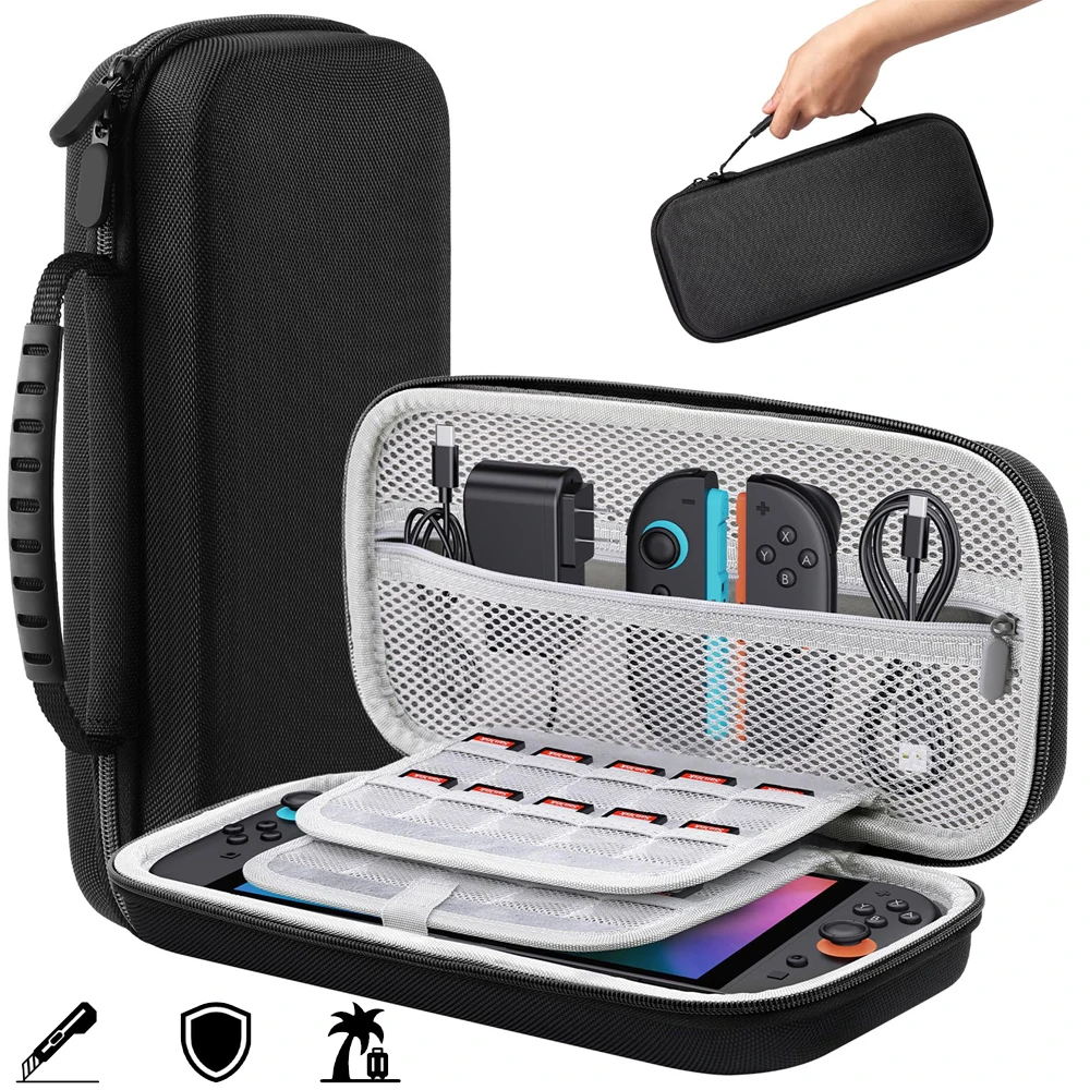 Custodia da trasporto per Nintendo Switch 2, borsa protettiva da viaggio per console 2025, Joy-Con, 20 slot per schede di gioco, fodera in velluto, doppia cerniera, nera, da viaggio, per casa, idea