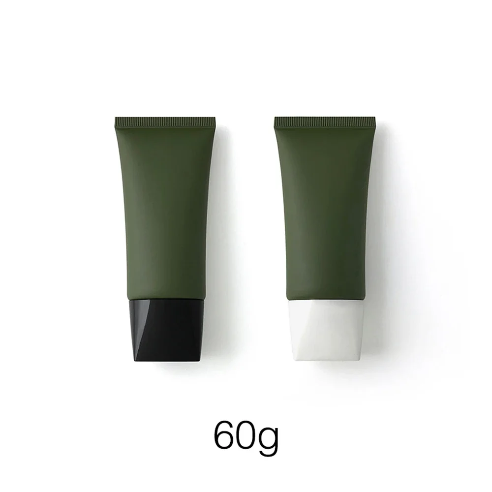 60ml 리필 가능 스킨케어 크림 로션 스퀴즈 병 60g 빈 리필 가능 화장품 용기 매트 그린 플라스틱 플랫 소프트 튜브