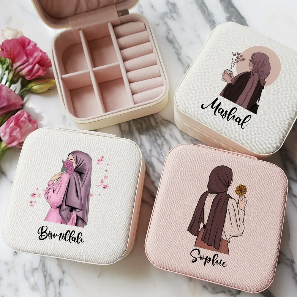 

Personalised Hijabi Girl Jewellery Box Custom Name Muslim Girls Jewelry Case Travel Jewelry Storage Boxes Festive Birthday Gift