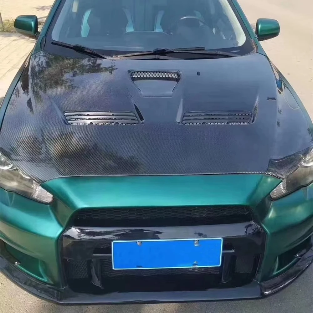 Kap Mesin Serat Karbon Asli untuk Lancer 2009-2015 hingga EVO 10 Penutup Kap Depan Mobil Suku Cadang Bodi