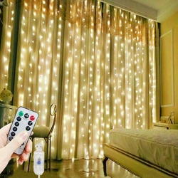 Festoon cortina de luz LED con enchufe USB con control remoto, decoración navideña, vacaciones, dormitorio, fiesta de bodas, lámpara de guirnalda de hadas