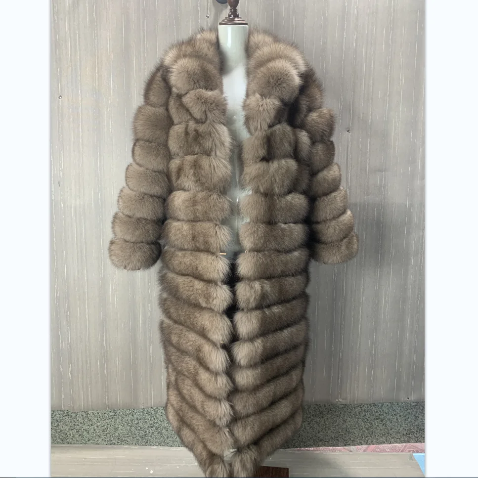 Detachable Real Fox Fur Coat, Long Fur Coat, Large Lapels, Detachable Sleeves, 3 in 1, Warm in Winter