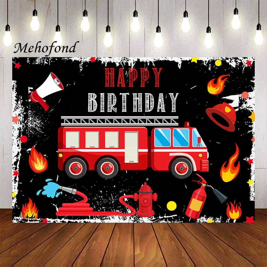 Mehofond Photography Background Firetruck Themed Fireman Fire Truck Firefighter Boy Birthday Party Decor Backdrop Photo Studio