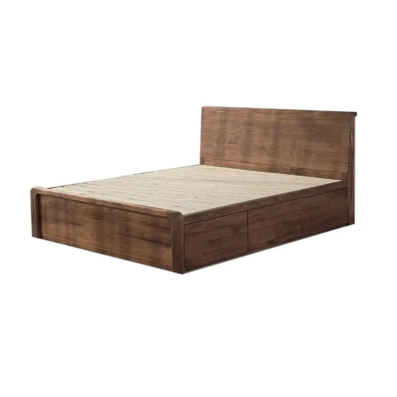 

Nordic Simplified Cherry Box Bed Japanese Black Walnut High Box Storage Double Bed