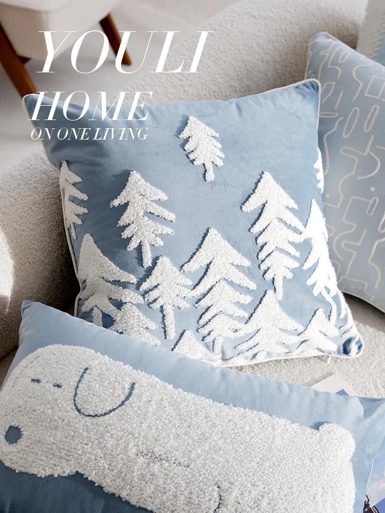 Blue Cartoon Children's Pillow Cushion Sofa Window Pillow Cover Bed Pillow with Core Vintage Simple Style Home Textile