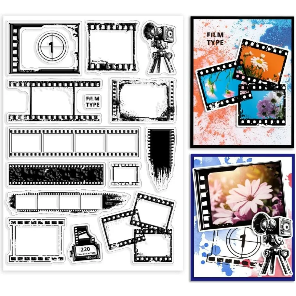 Film Frame Clear Stamps Film Negative Frame Silicone Clear Stamp Seals Camera Transparent Stamps for DIY Scrapbooking Cards