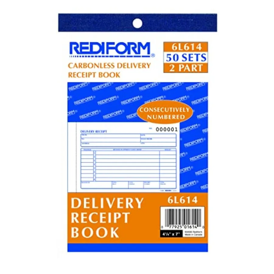 Delivery Receipt Book, Three-Part Carbonless, 6.38 x 4.25, 5 Forms Total